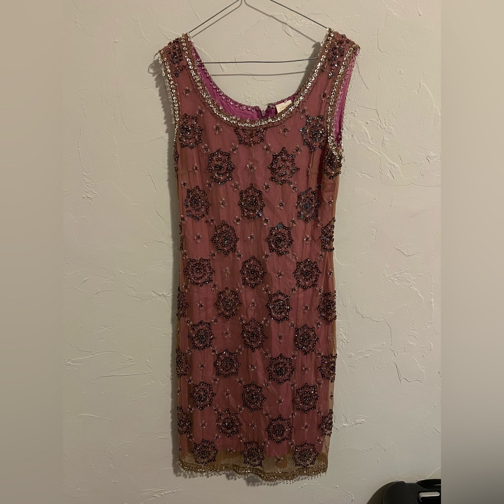 Sequined and beaded shift dress